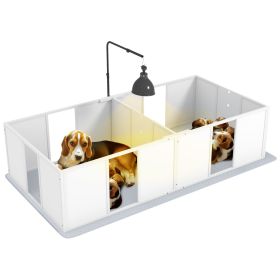 PawHut Whelping Box for Dogs, Newborn Puppy Supplies with Retractable Light Stand, Waterproof Pee Pad