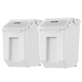Ingredient Storage Bin, 2 x 15L Dispenser Bin with 2 Measuring Cups, Attachable Casters and Airtight Lid, 2 Pcs/Set Dog Pet Food Storage Containe